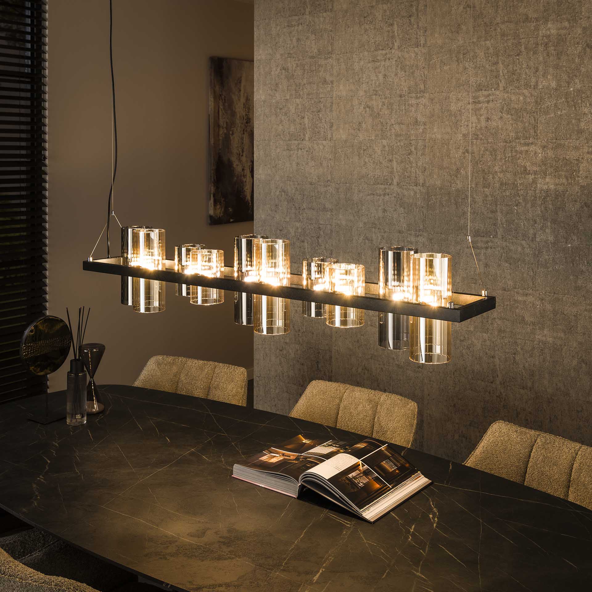 Hanglamp met 10 glazen cilinders