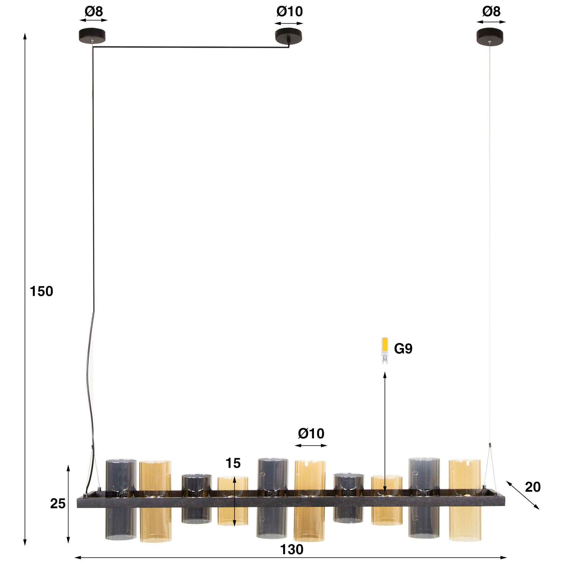 Hanglamp met 10 glazen cilinders
