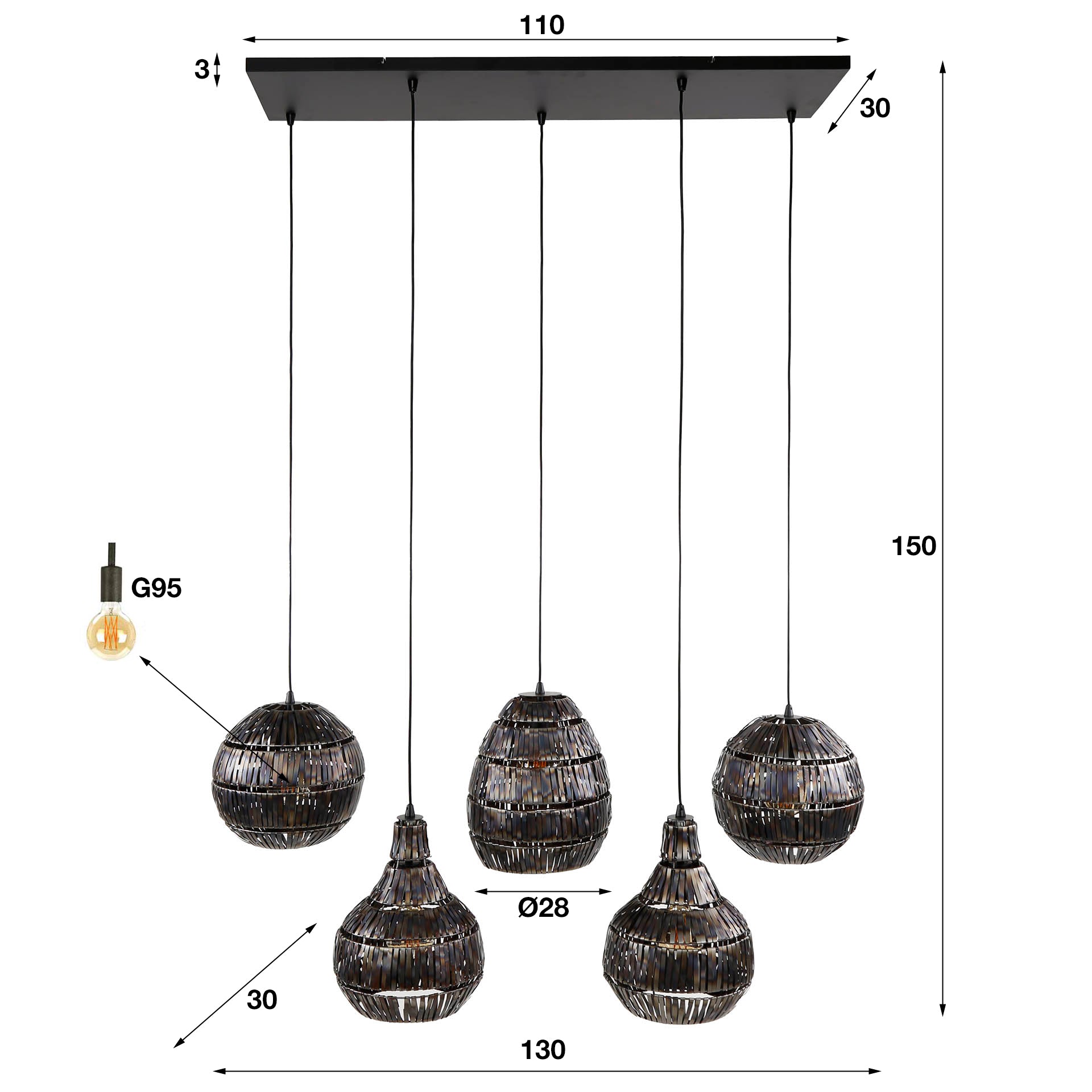 Hanglamp 5L Industrieel