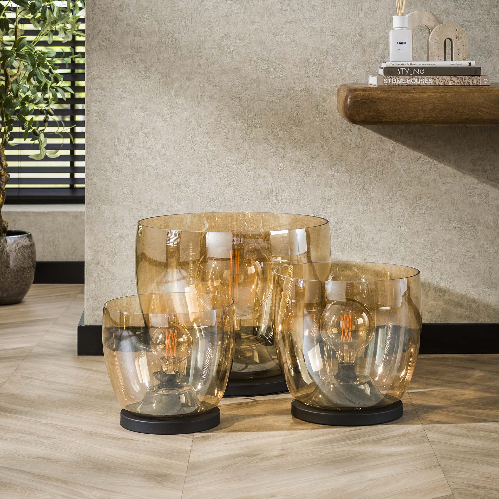 Vloerlamp Amberkleurig Glas