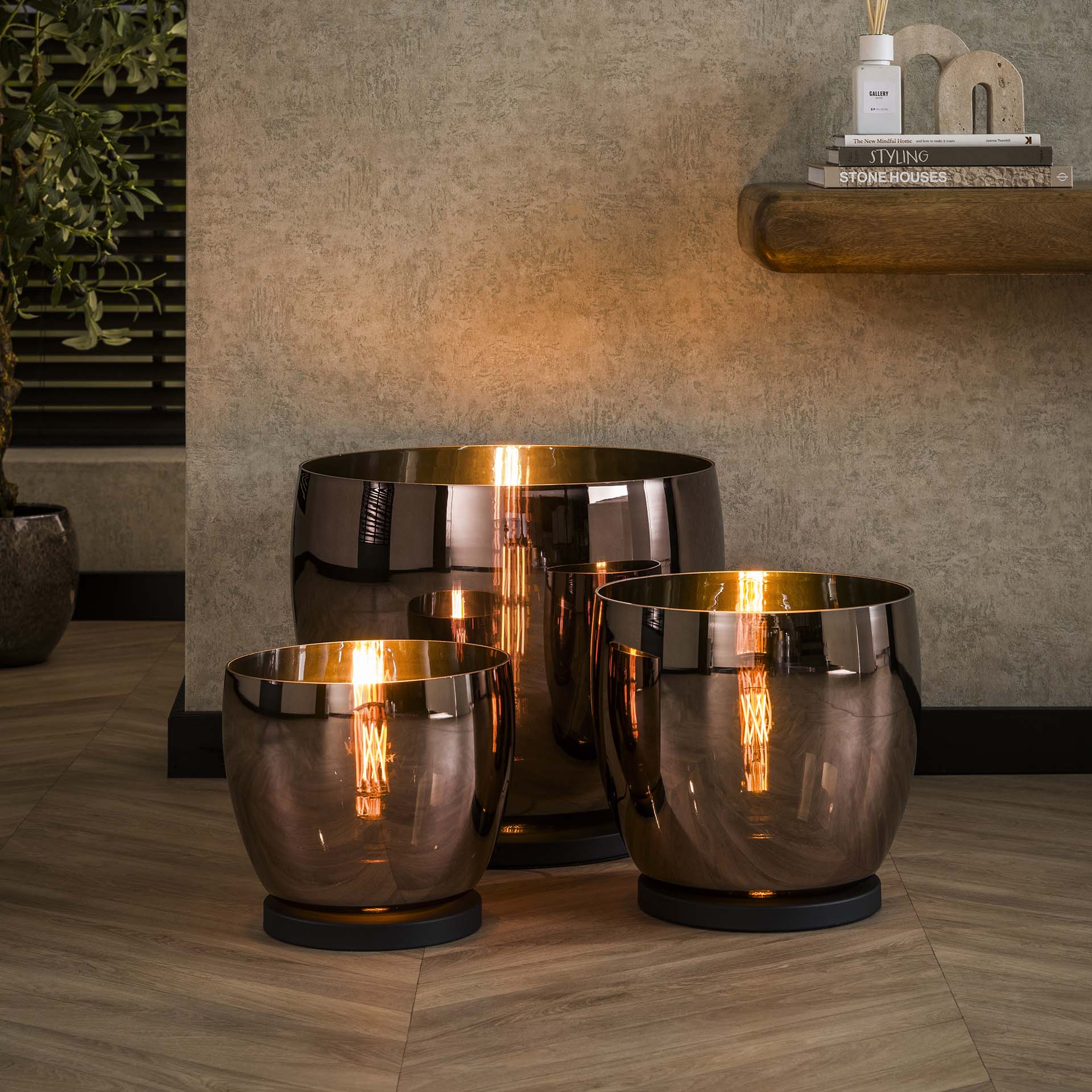 Vloerlamp Koperkleurig Glas