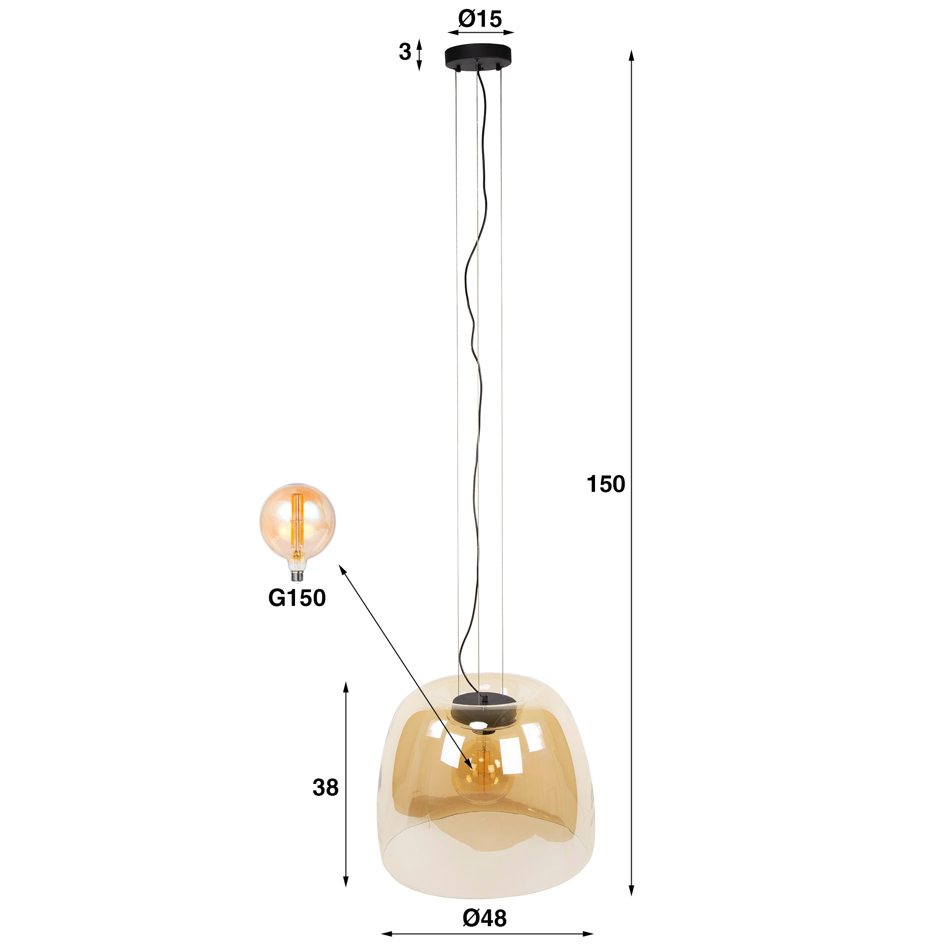 Hanglamp Amberkleurig Glas