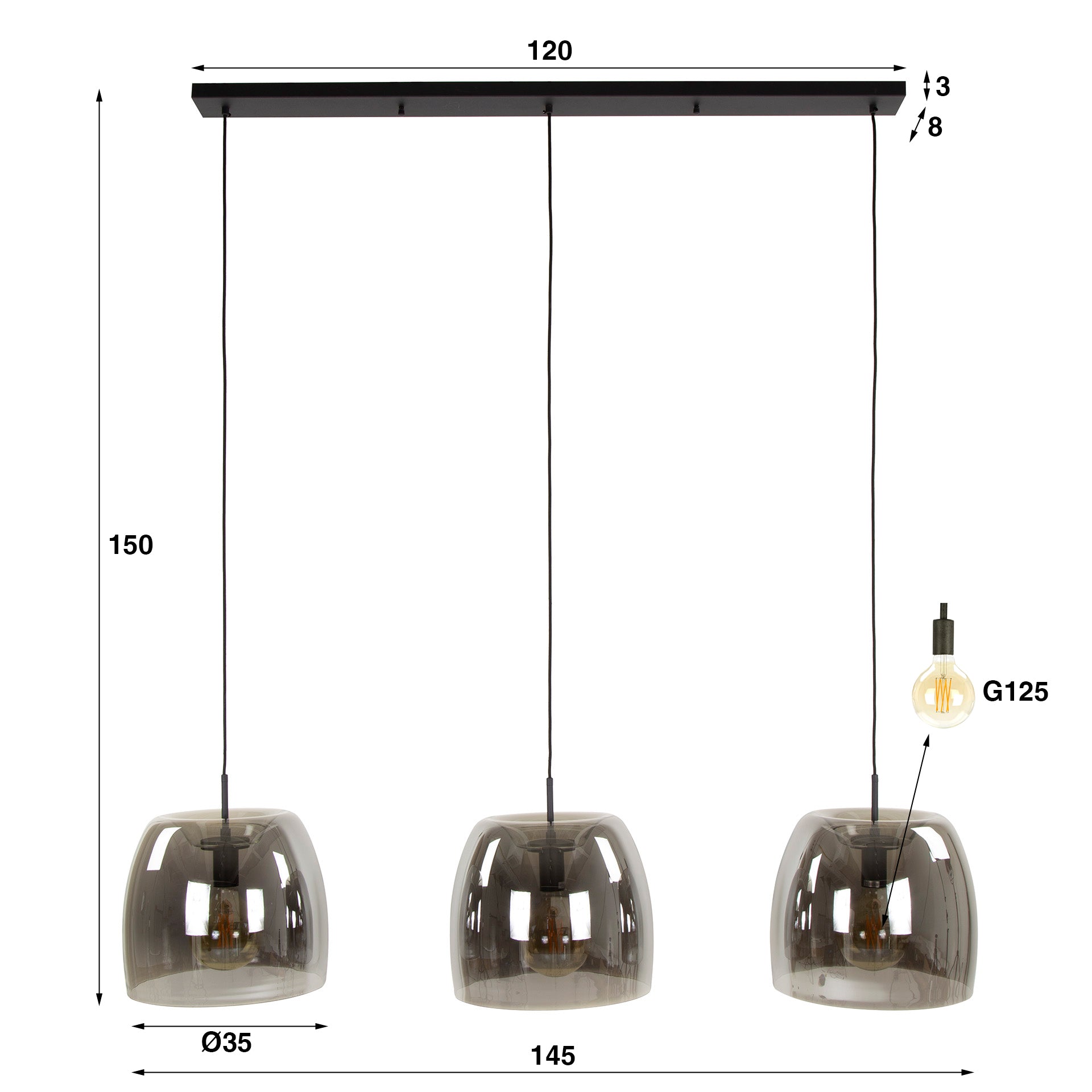 Hanglamp Drift Glass - 3 luces