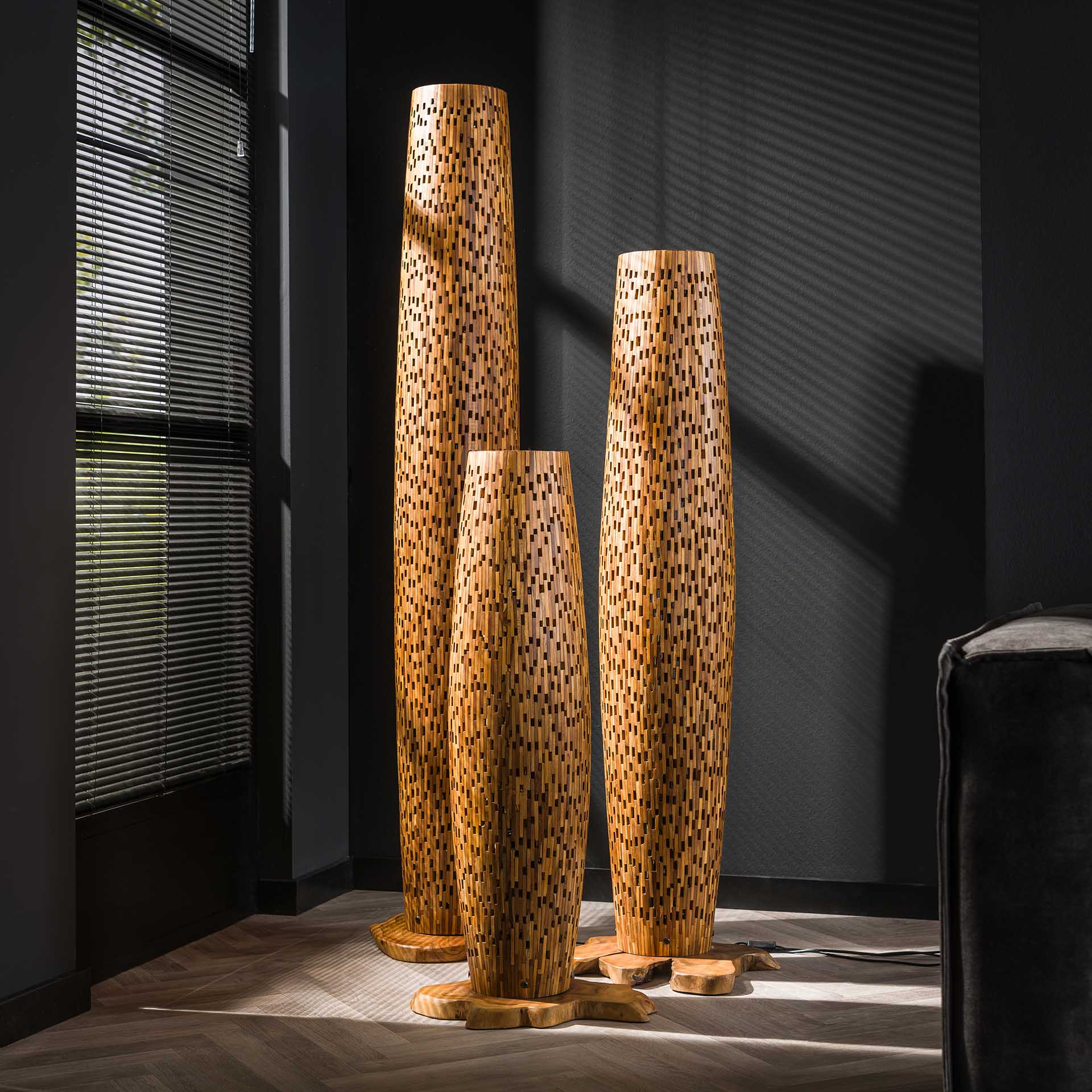 Vloerlamp gerecycled teakhout