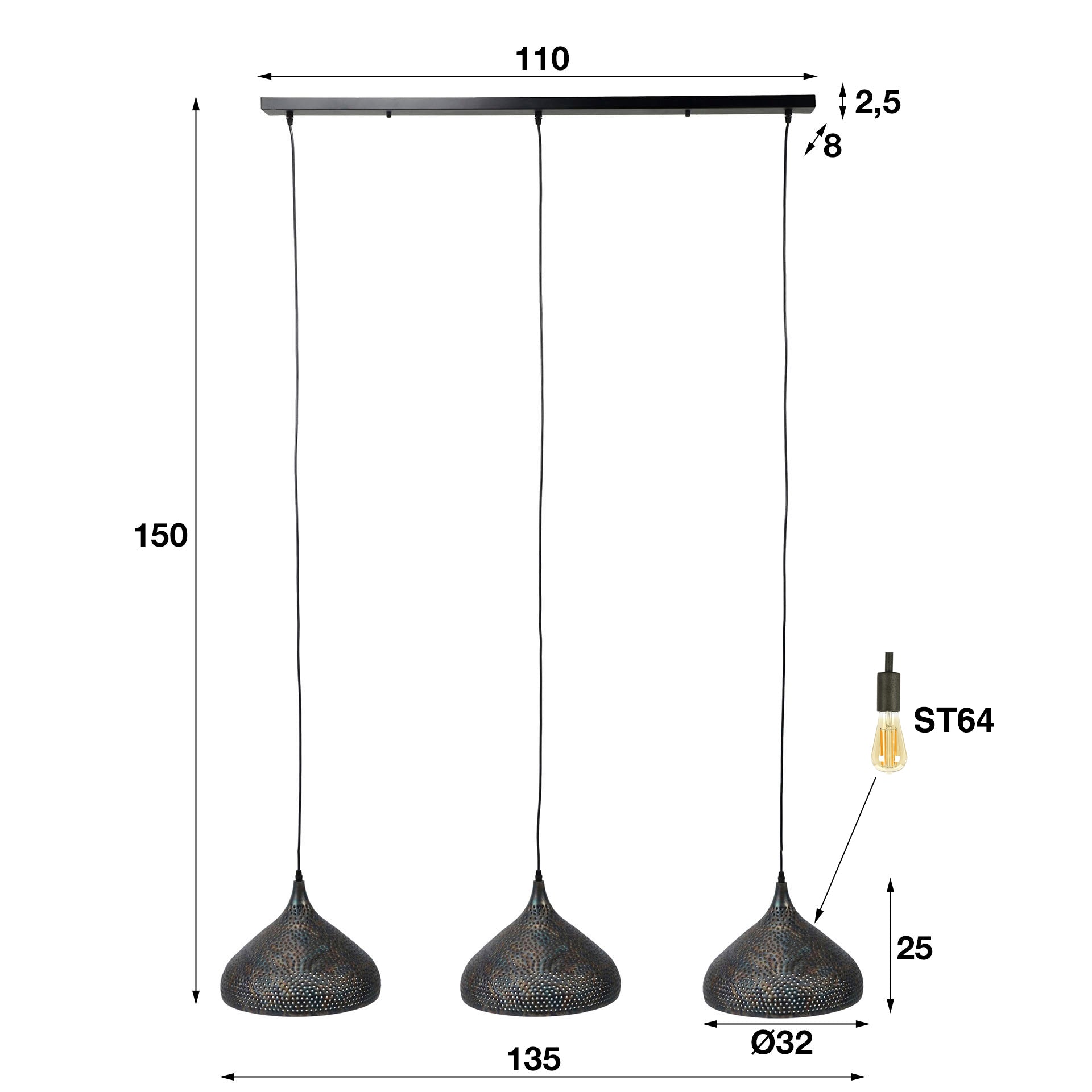 Hanglamp 3L Trechtervormig