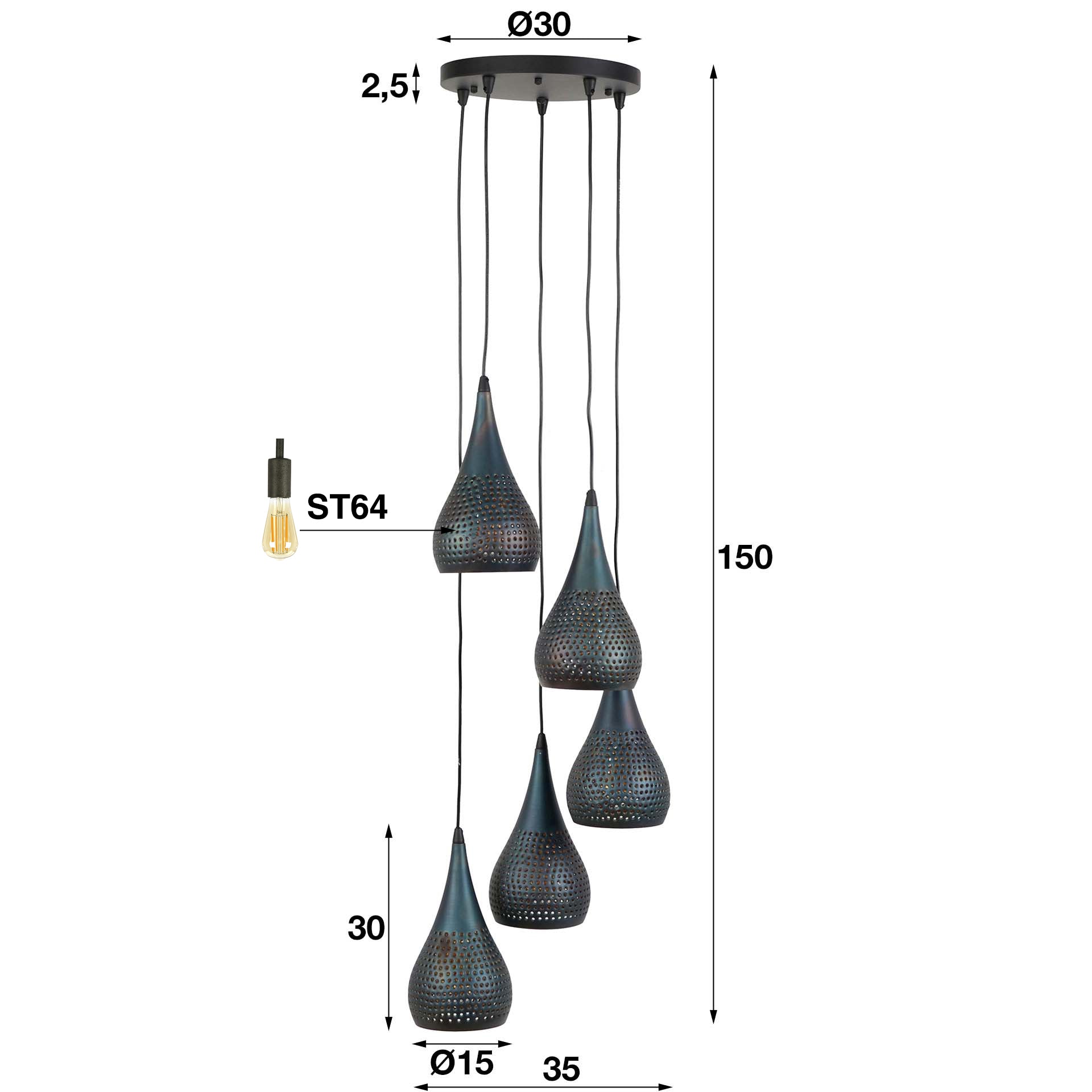 Hanglamp 5L Druppelvorm