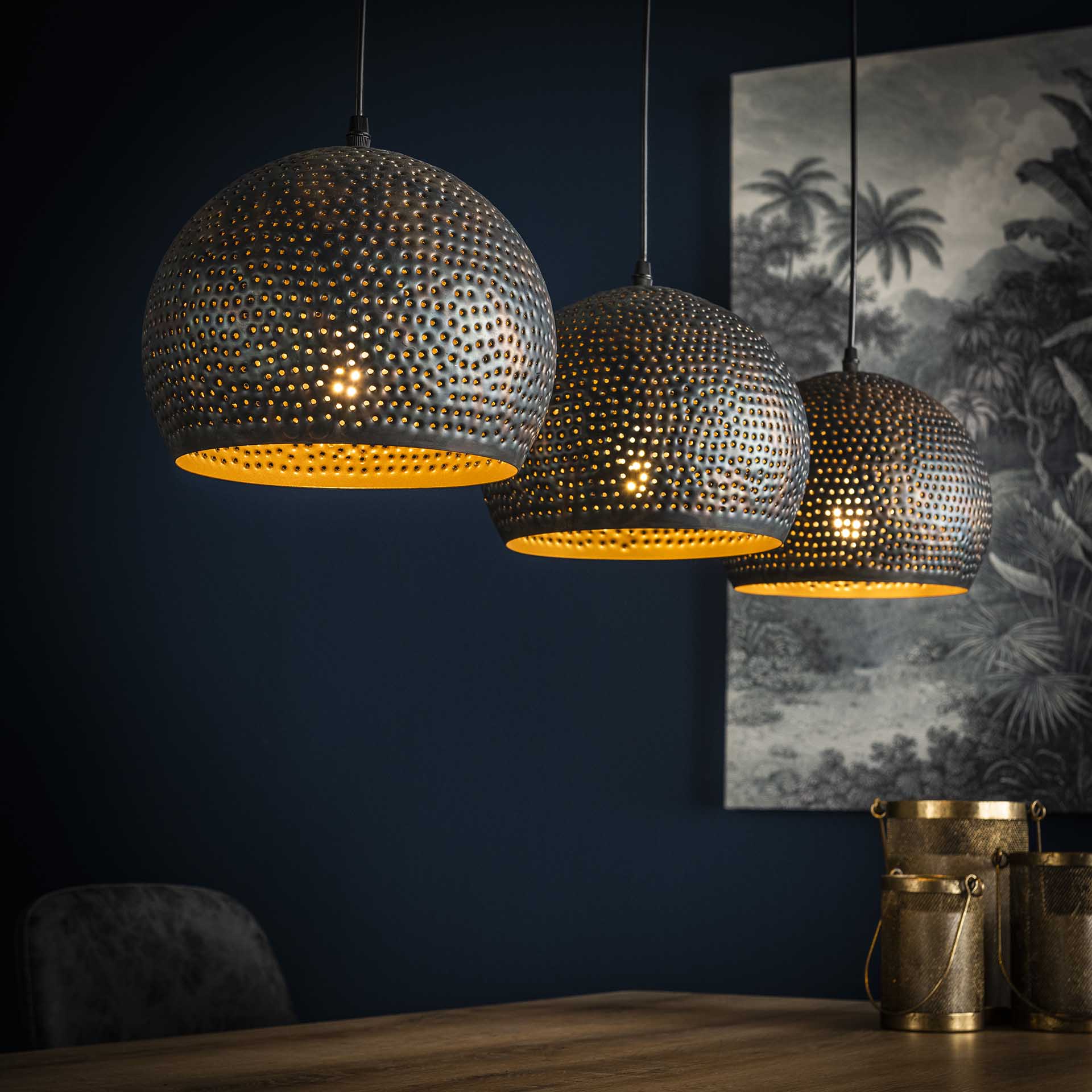 Hanglamp 3L met bolvormige kappen