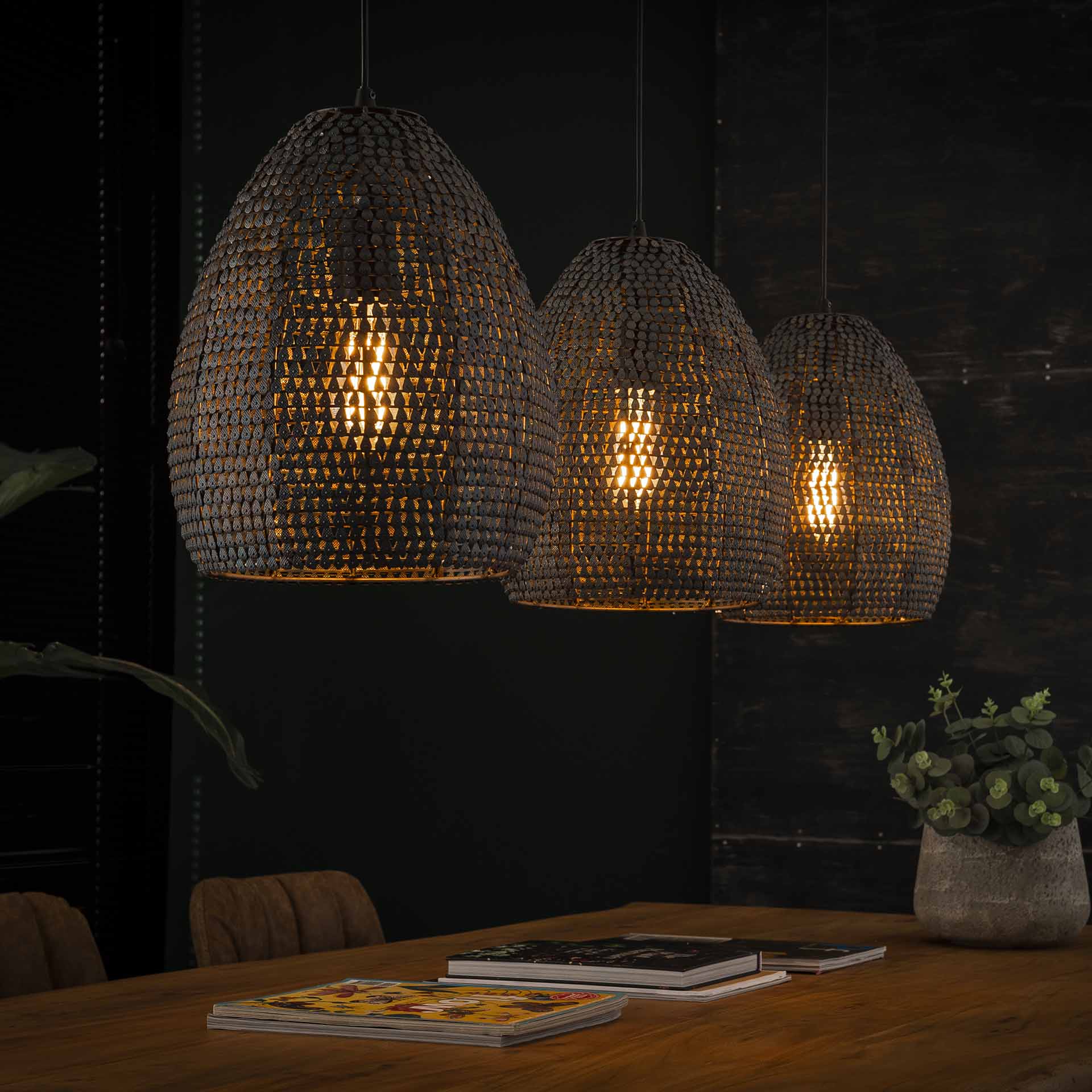 Hanglamp - 3 ovale kappen - Verstelbaar