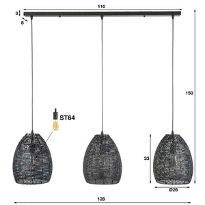 Hanglamp - 3 ovale kappen - Verstelbaar
