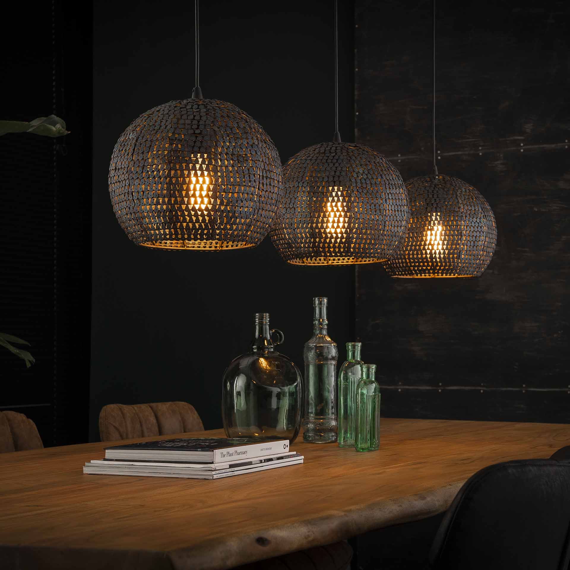 Hanglamp 3L rond burnt finish