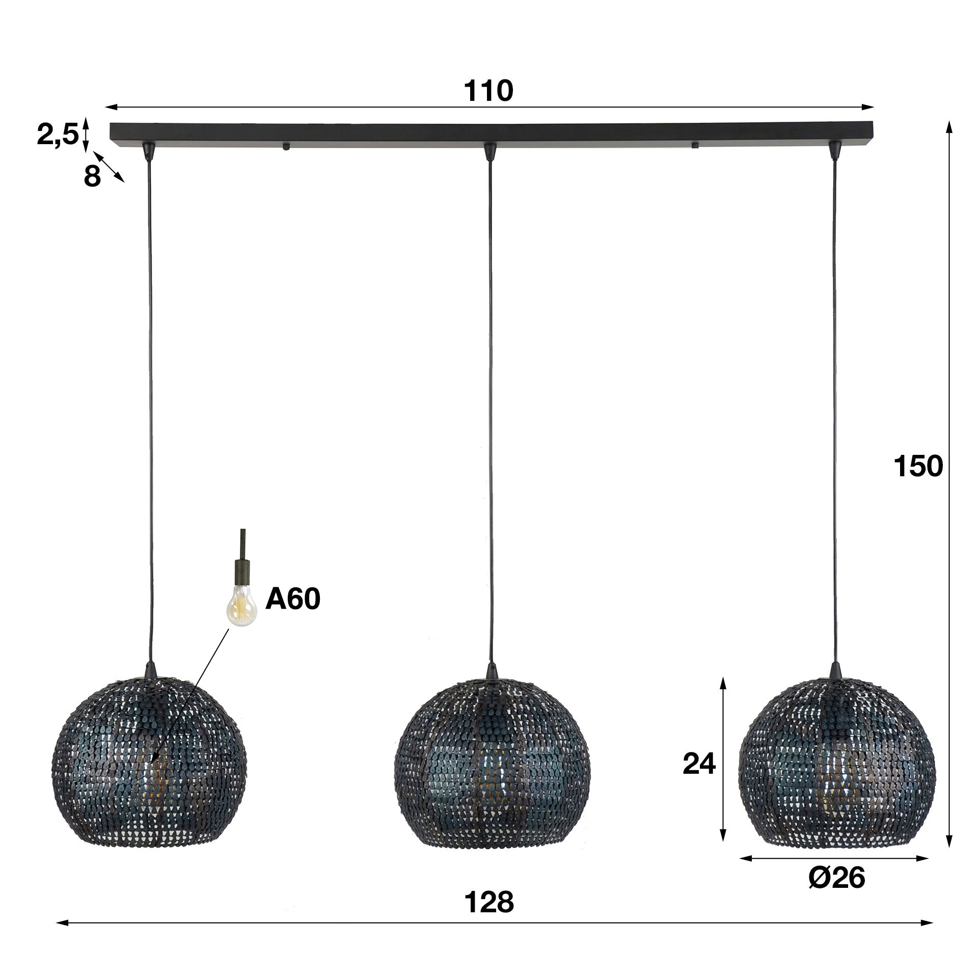 Hanglamp 3L rond burnt finish