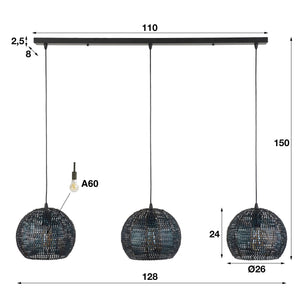 Hanglamp 3L rond burnt finish