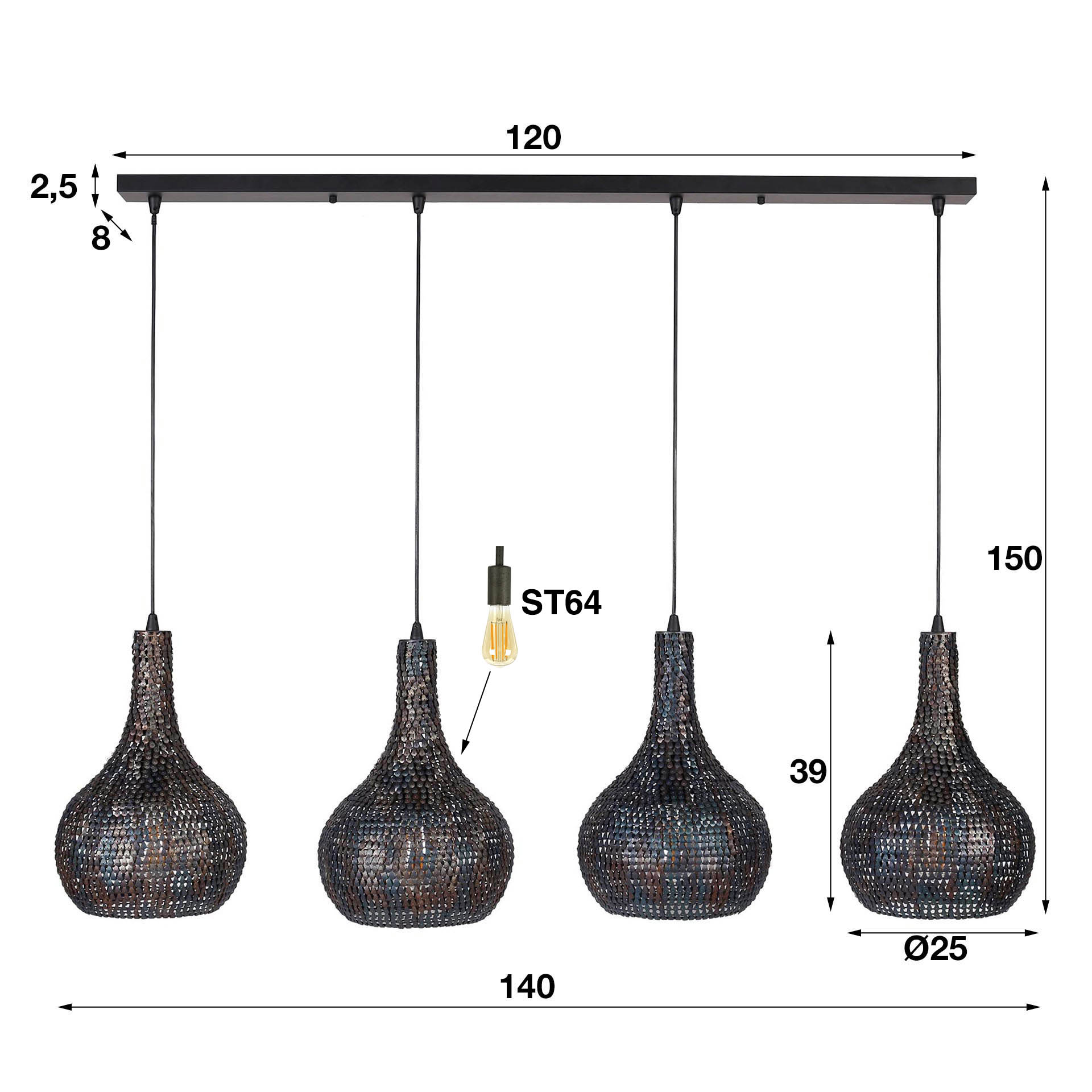 Hanglamp 4L kegelvormig