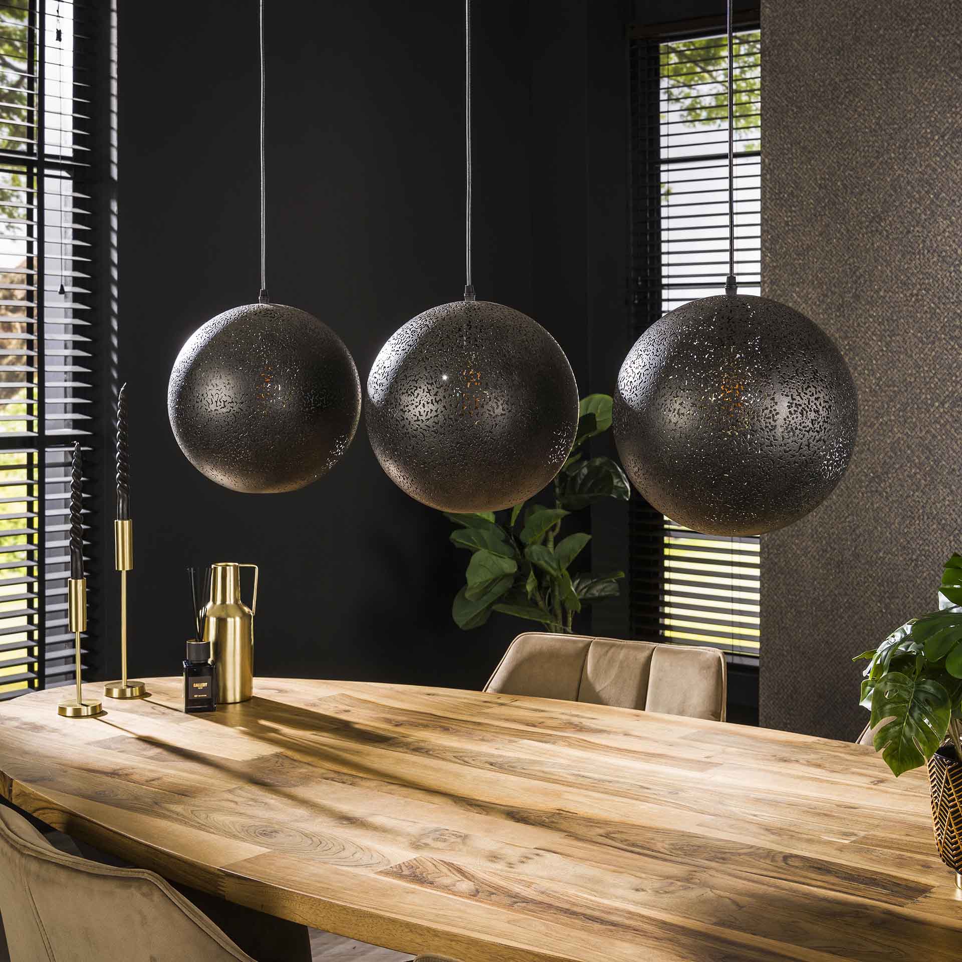 Hanglamp Mat Artic Zwart - 3 Lampschermen