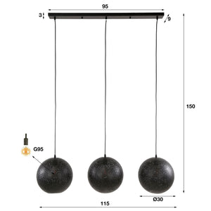 Hanglamp Mat Artic Zwart - 3 Lampschermen