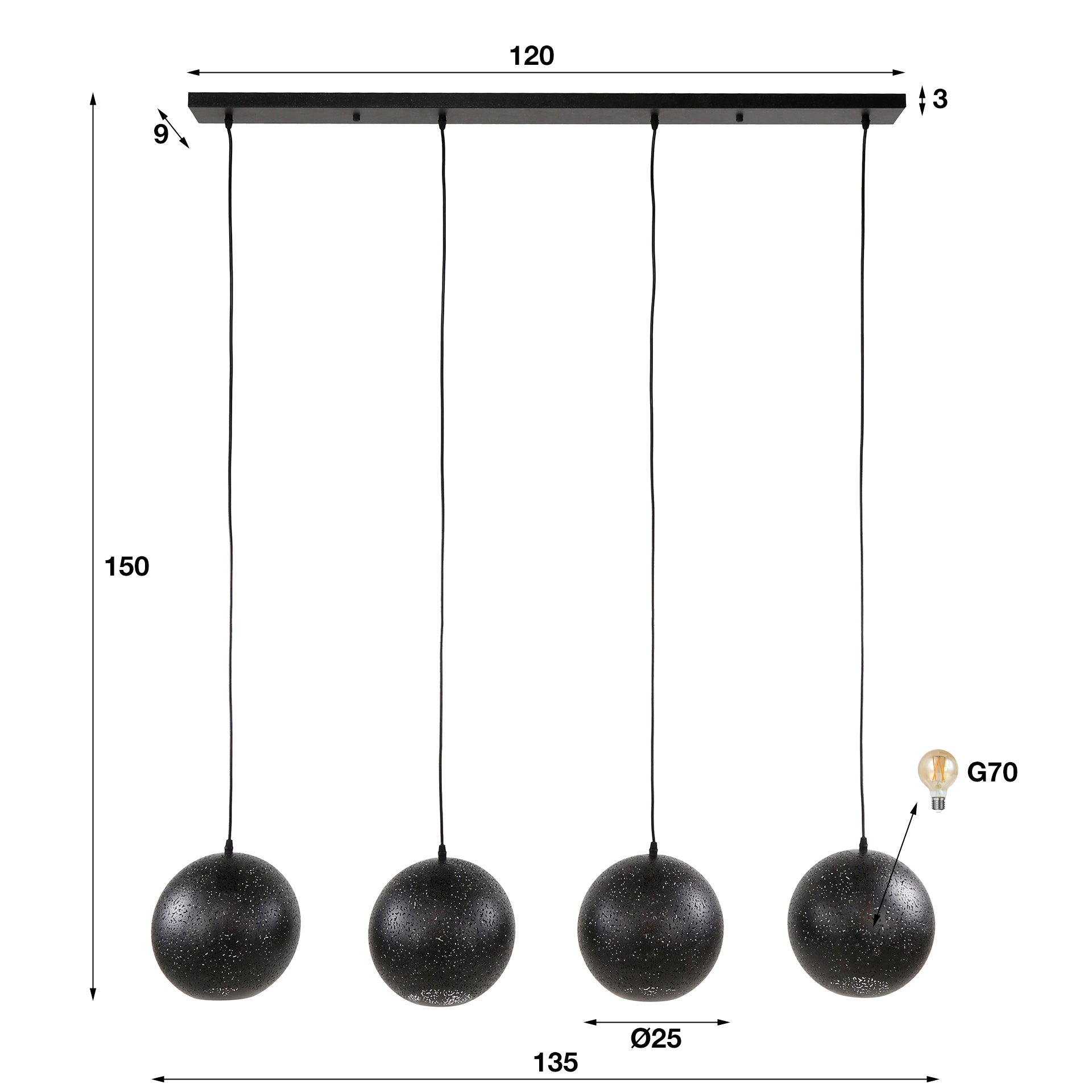 Hanglamp met vier lampenkappen