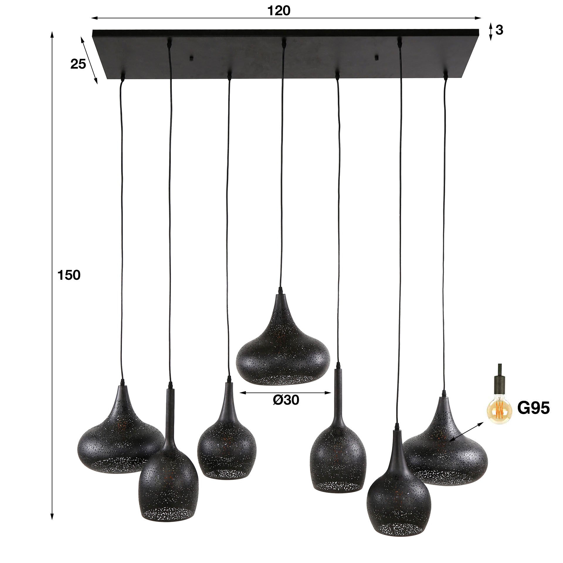 Hanglamp Artic Zwart - 7 Lichtpunten