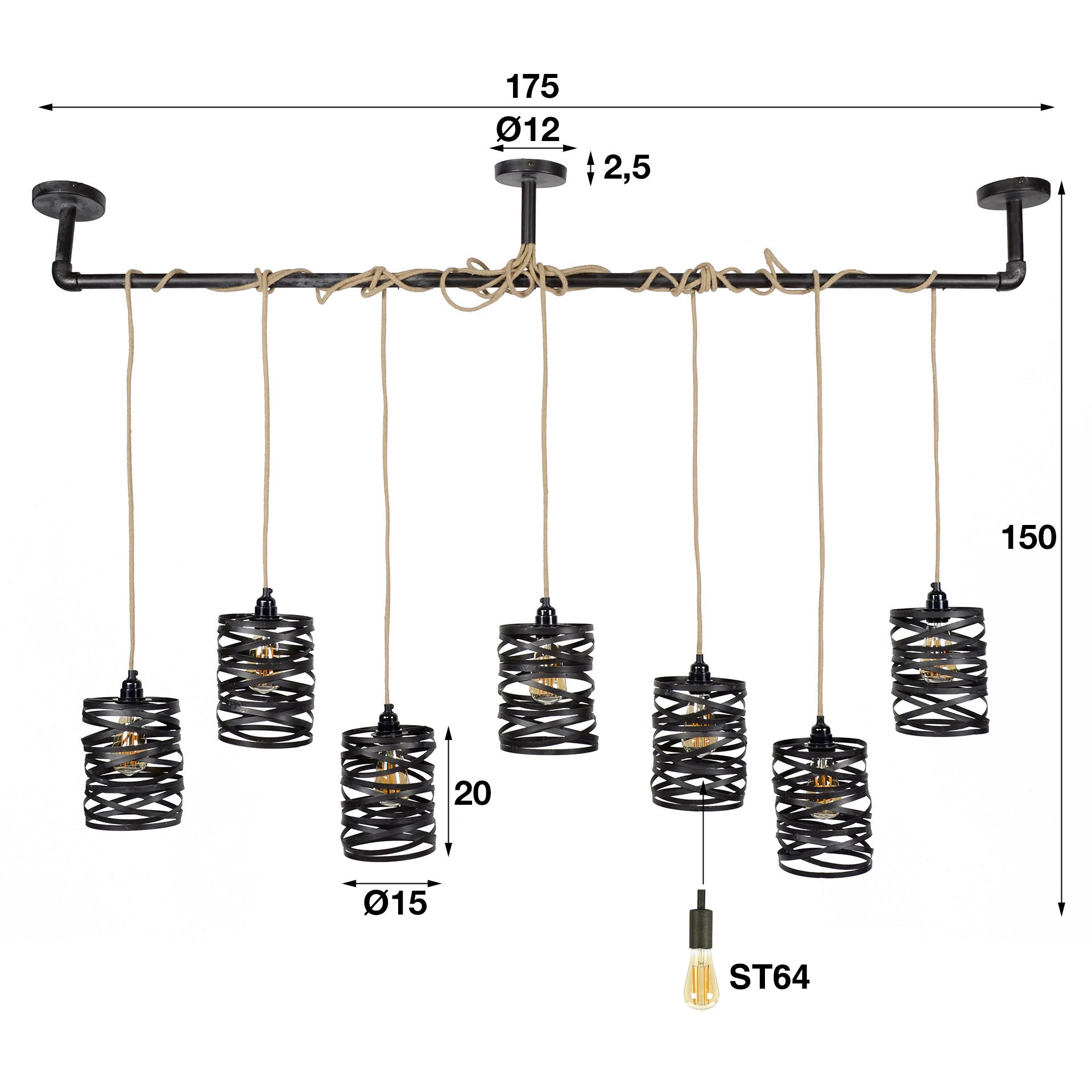 Hanglamp 7L gedraaid - Slate Grey