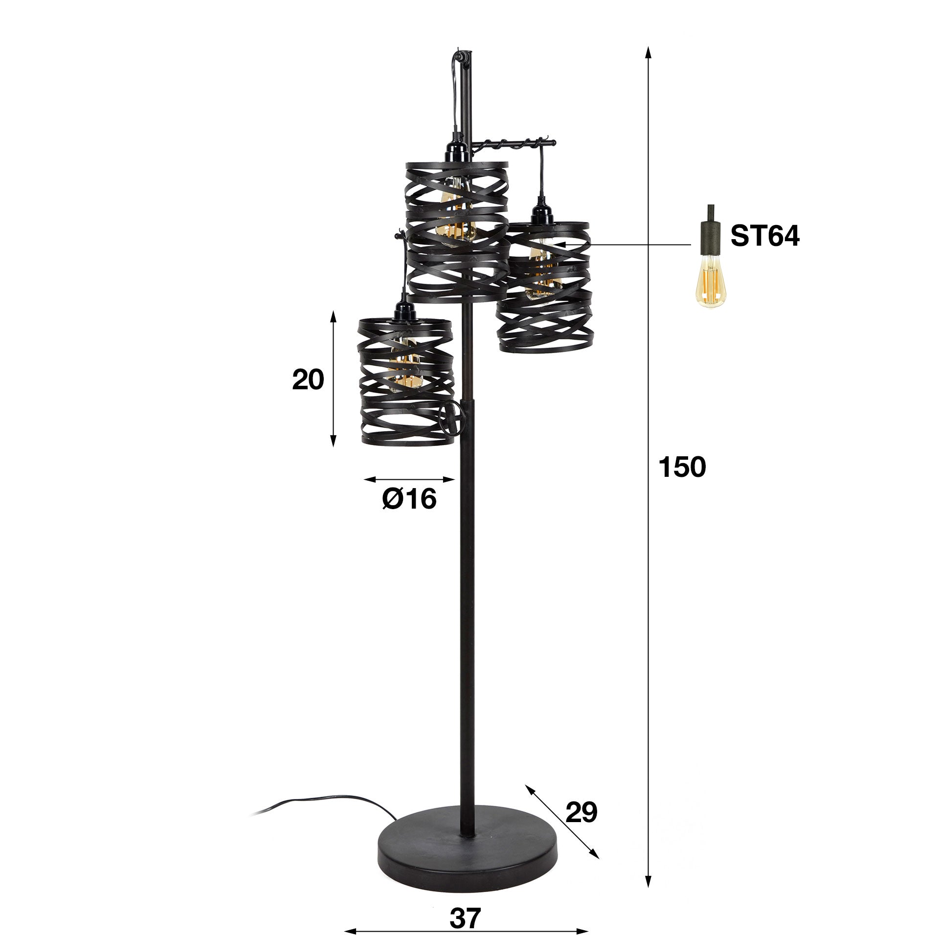 Vloerlamp Spindle - 3 kappen