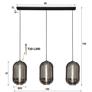 Hanglamp 3L Chroomglas