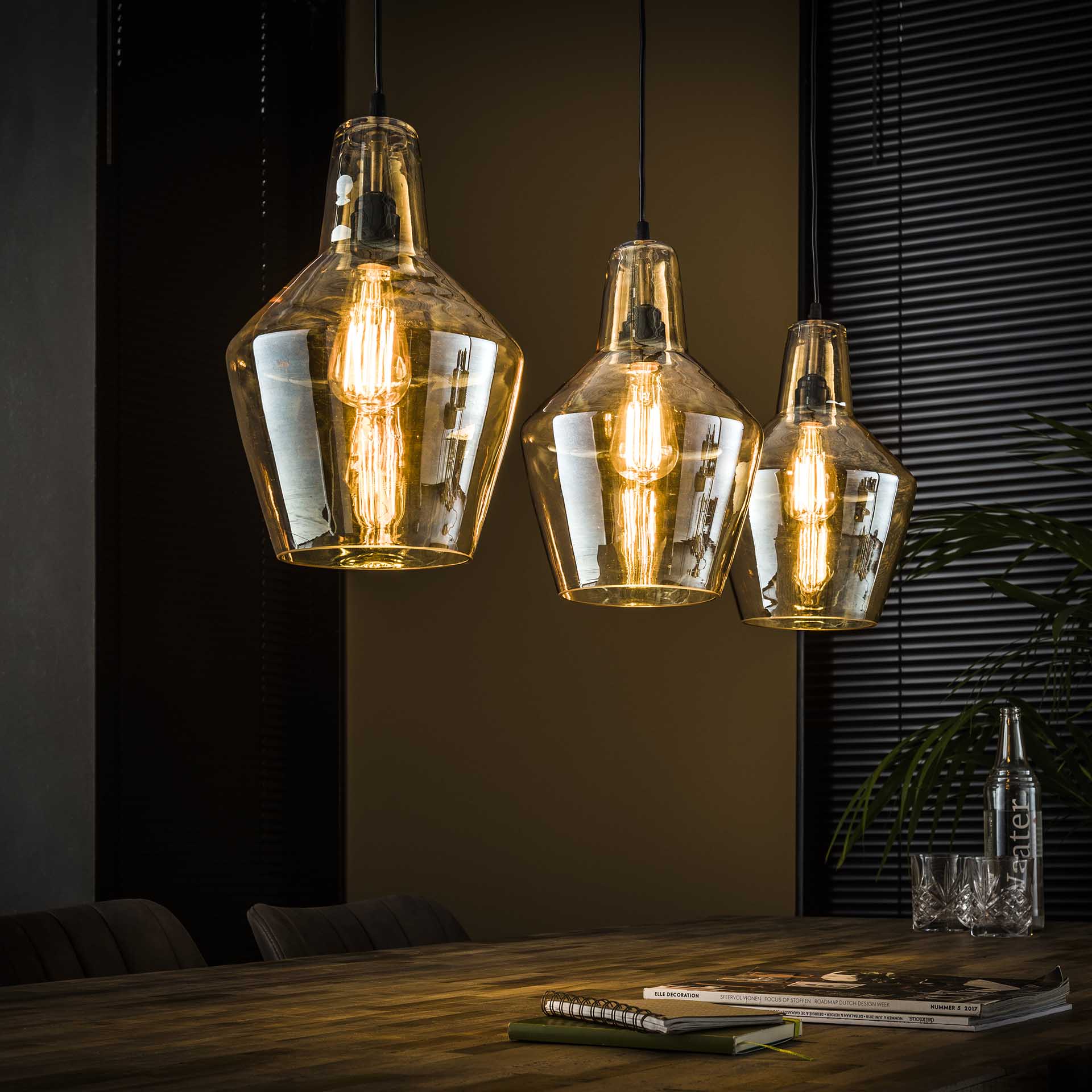 Hanglamp 3L Kegelvormig Amber