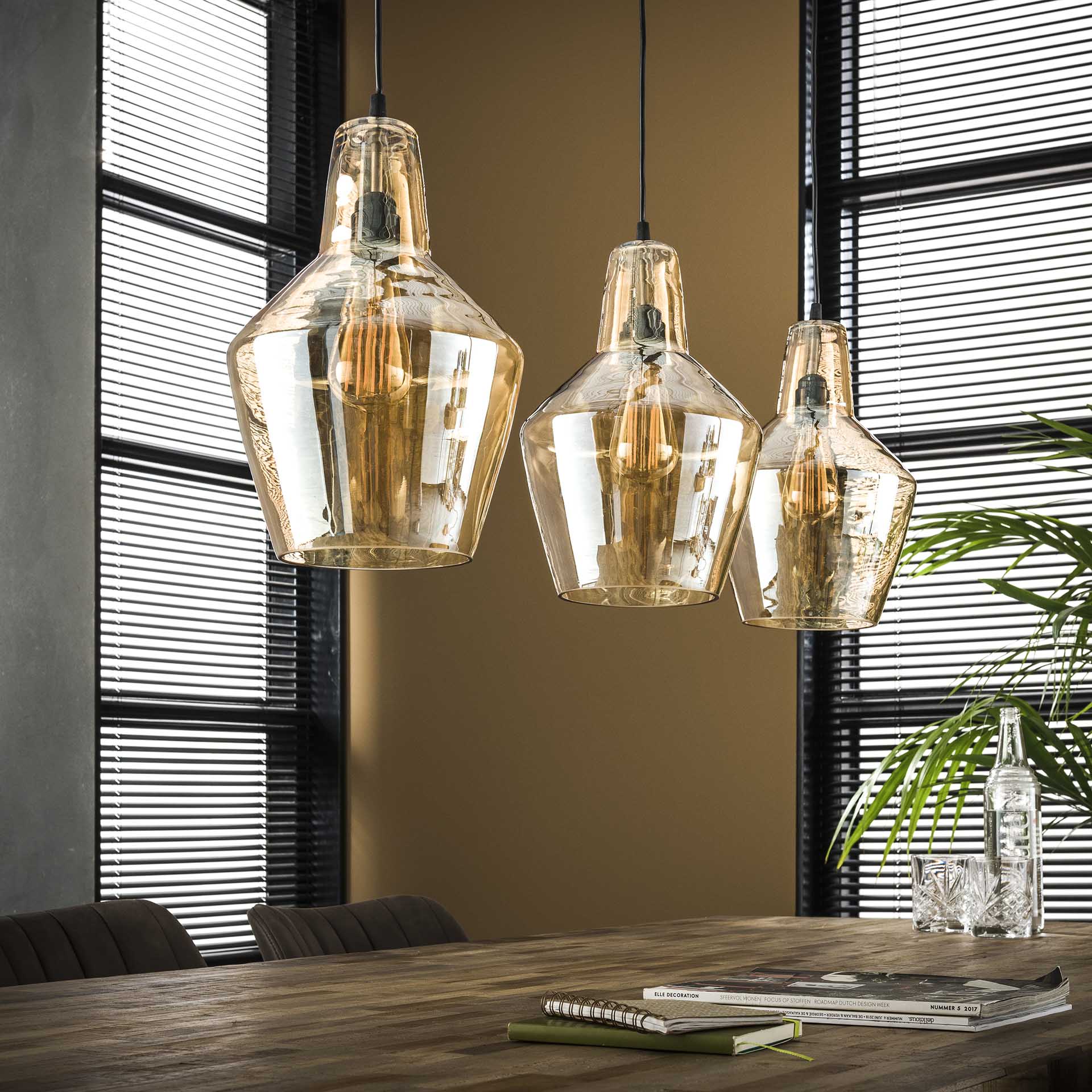 Hanglamp 3L Kegelvormig Amber