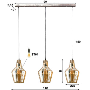 Hanglamp 3L Kegelvormig Amber