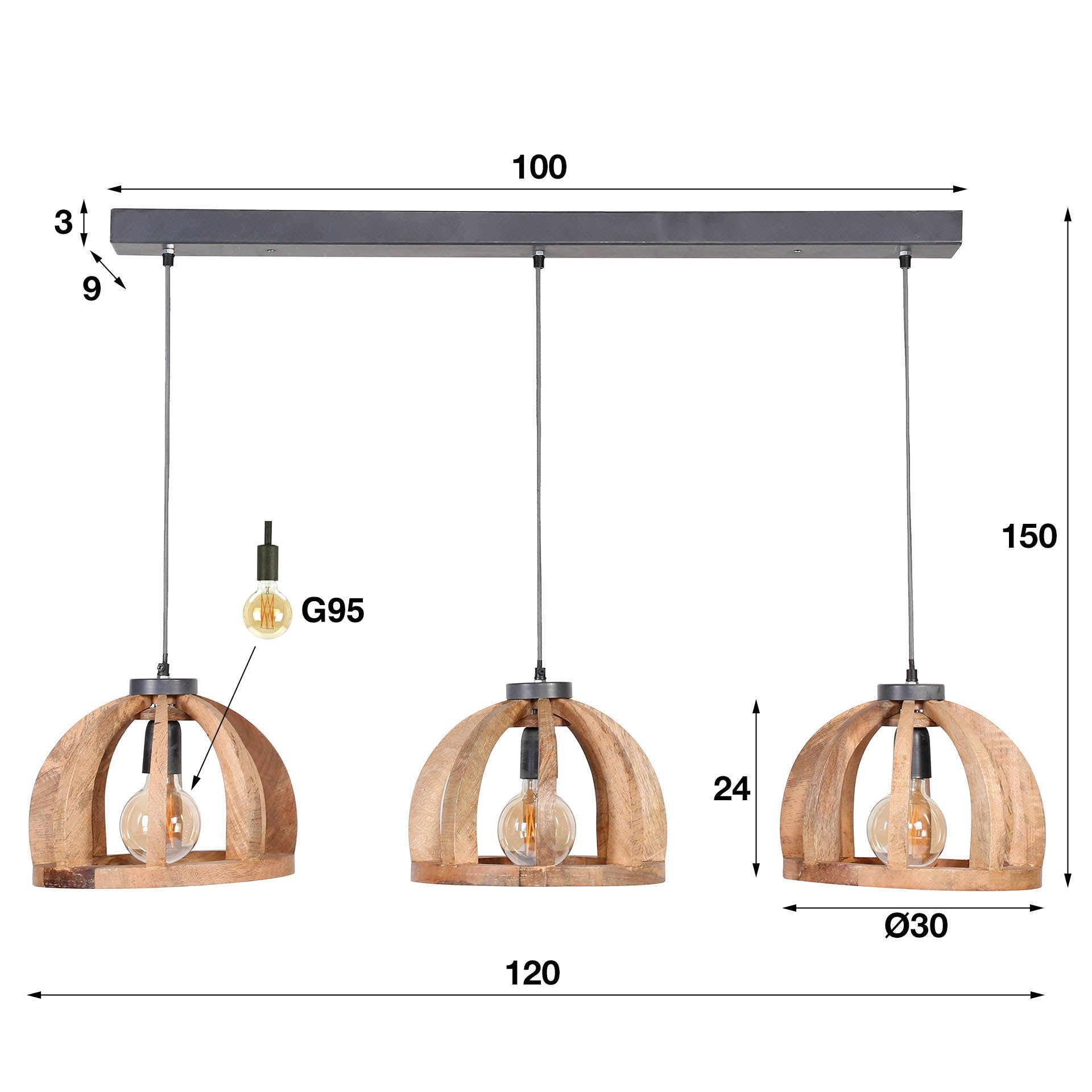 Hanglamp Mangohout 3L