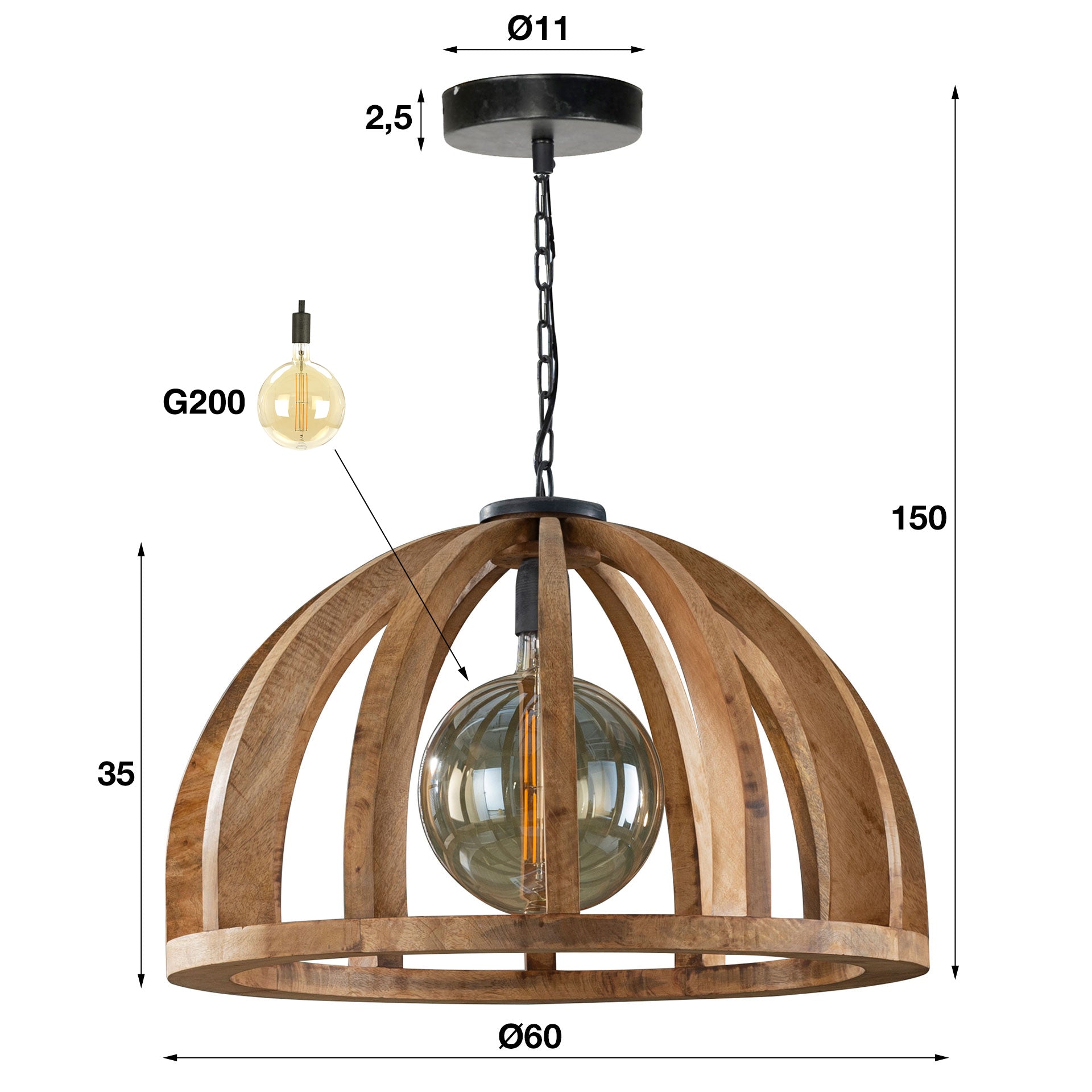 Hanglamp Mangohout - Verstelbaar Tot 150 cm