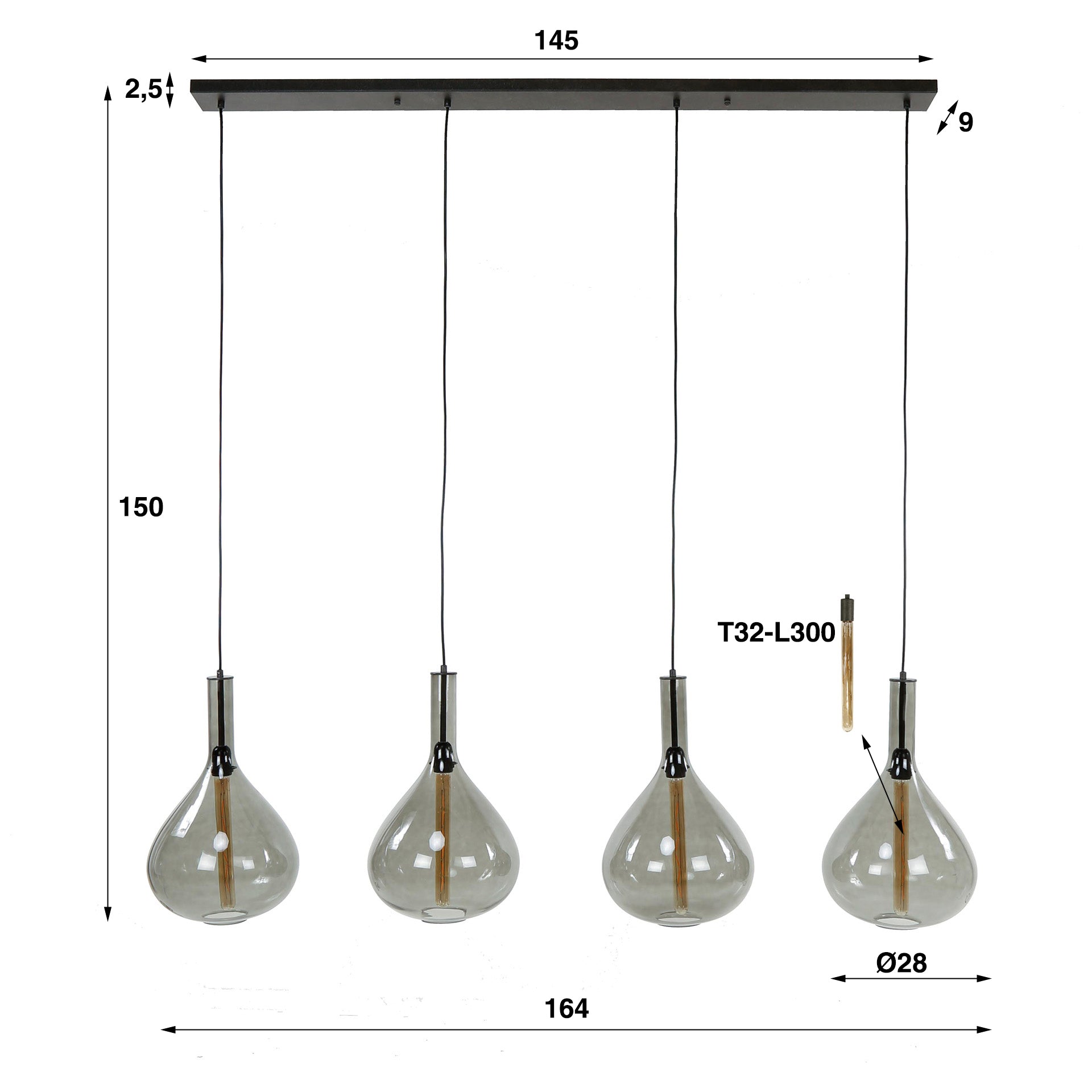 Hanglamp 4L Smoke Glass