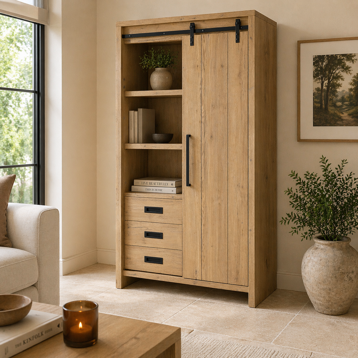 Cottage Wall Cabinet 1 DR/3 LA/3 OPEN